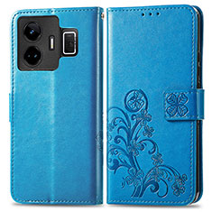 Funda de Cuero Cartera con Soporte Flores Carcasa para Realme GT3 5G Azul