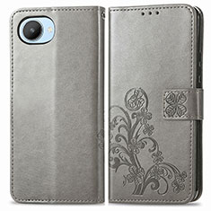 Funda de Cuero Cartera con Soporte Flores Carcasa para Realme Narzo 50i Prime Gris