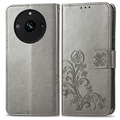 Funda de Cuero Cartera con Soporte Flores Carcasa para Realme Narzo 60 5G Gris