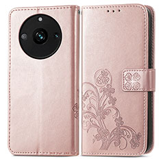 Funda de Cuero Cartera con Soporte Flores Carcasa para Realme Narzo 60 Pro 5G Oro Rosa