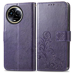 Funda de Cuero Cartera con Soporte Flores Carcasa para Realme V50 5G Morado