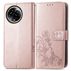 Funda de Cuero Cartera con Soporte Flores Carcasa para Realme V50s 5G Oro Rosa