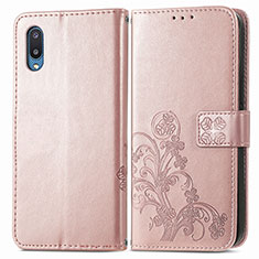 Funda de Cuero Cartera con Soporte Flores Carcasa para Samsung Galaxy A02 Rosa