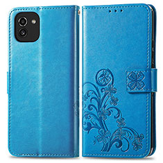 Funda de Cuero Cartera con Soporte Flores Carcasa para Samsung Galaxy A03 Azul