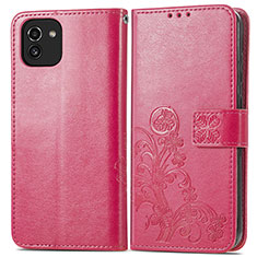 Funda de Cuero Cartera con Soporte Flores Carcasa para Samsung Galaxy A03 Rojo