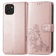 Funda de Cuero Cartera con Soporte Flores Carcasa para Samsung Galaxy A03 Rosa