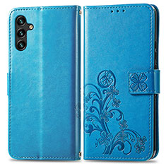 Funda de Cuero Cartera con Soporte Flores Carcasa para Samsung Galaxy A13 5G Azul