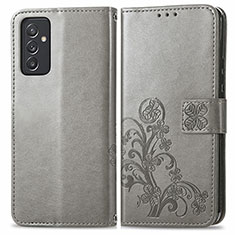 Funda de Cuero Cartera con Soporte Flores Carcasa para Samsung Galaxy A15 4G Gris