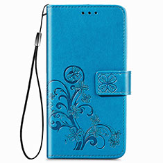 Funda de Cuero Cartera con Soporte Flores Carcasa para Samsung Galaxy A22 4G Azul