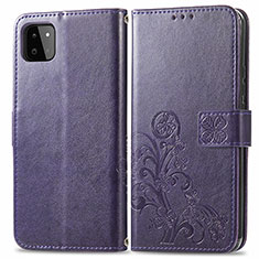 Funda de Cuero Cartera con Soporte Flores Carcasa para Samsung Galaxy A22 5G Morado