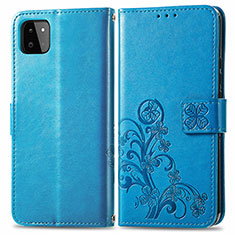 Funda de Cuero Cartera con Soporte Flores Carcasa para Samsung Galaxy A22s 5G Azul