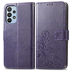 Funda de Cuero Cartera con Soporte Flores Carcasa para Samsung Galaxy A23 4G Morado