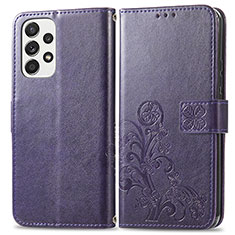 Funda de Cuero Cartera con Soporte Flores Carcasa para Samsung Galaxy A33 5G Morado