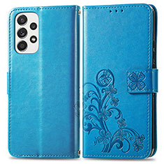 Funda de Cuero Cartera con Soporte Flores Carcasa para Samsung Galaxy A53 5G Azul