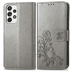 Funda de Cuero Cartera con Soporte Flores Carcasa para Samsung Galaxy A53 5G Gris