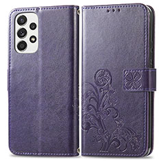 Funda de Cuero Cartera con Soporte Flores Carcasa para Samsung Galaxy A53 5G Morado