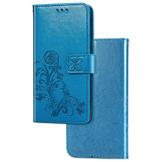 Funda de Cuero Cartera con Soporte Flores Carcasa para Samsung Galaxy F02S SM-E025F Azul