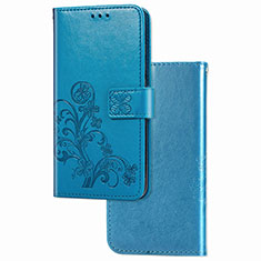 Funda de Cuero Cartera con Soporte Flores Carcasa para Samsung Galaxy F12 Azul