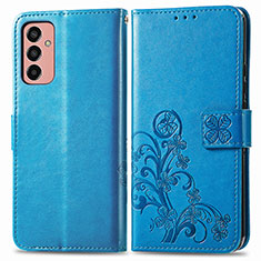 Funda de Cuero Cartera con Soporte Flores Carcasa para Samsung Galaxy F13 4G Azul