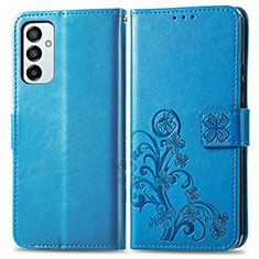 Funda de Cuero Cartera con Soporte Flores Carcasa para Samsung Galaxy F23 5G Azul