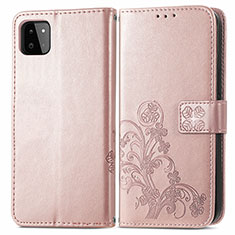 Funda de Cuero Cartera con Soporte Flores Carcasa para Samsung Galaxy F42 5G Rosa