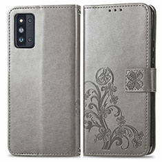 Funda de Cuero Cartera con Soporte Flores Carcasa para Samsung Galaxy F52 5G Gris