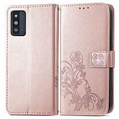 Funda de Cuero Cartera con Soporte Flores Carcasa para Samsung Galaxy F52 5G Rosa