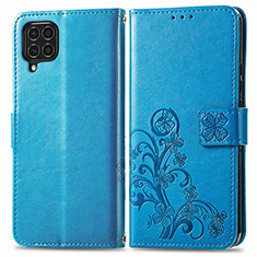 Funda de Cuero Cartera con Soporte Flores Carcasa para Samsung Galaxy F62 5G Azul