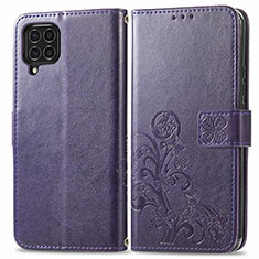 Funda de Cuero Cartera con Soporte Flores Carcasa para Samsung Galaxy F62 5G Morado