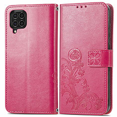 Funda de Cuero Cartera con Soporte Flores Carcasa para Samsung Galaxy F62 5G Rojo