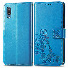 Funda de Cuero Cartera con Soporte Flores Carcasa para Samsung Galaxy M02 Azul