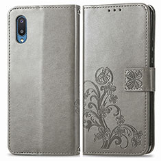 Funda de Cuero Cartera con Soporte Flores Carcasa para Samsung Galaxy M02 Gris