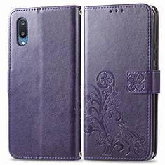 Funda de Cuero Cartera con Soporte Flores Carcasa para Samsung Galaxy M02 Morado