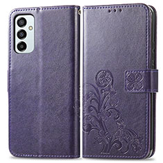 Funda de Cuero Cartera con Soporte Flores Carcasa para Samsung Galaxy M23 5G Morado