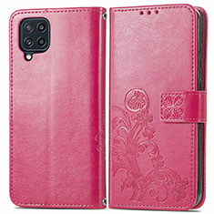 Funda de Cuero Cartera con Soporte Flores Carcasa para Samsung Galaxy M32 4G Rojo