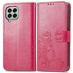 Funda de Cuero Cartera con Soporte Flores Carcasa para Samsung Galaxy M33 5G Rojo