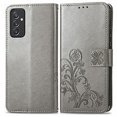 Funda de Cuero Cartera con Soporte Flores Carcasa para Samsung Galaxy S23 FE 5G Gris