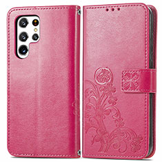 Funda de Cuero Cartera con Soporte Flores Carcasa para Samsung Galaxy S23 Ultra 5G Rojo