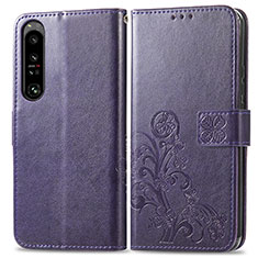 Funda de Cuero Cartera con Soporte Flores Carcasa para Sony Xperia 1 IV Morado