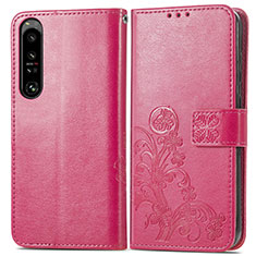 Funda de Cuero Cartera con Soporte Flores Carcasa para Sony Xperia 1 IV Rojo