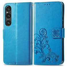 Funda de Cuero Cartera con Soporte Flores Carcasa para Sony Xperia 1 V Azul