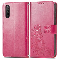 Funda de Cuero Cartera con Soporte Flores Carcasa para Sony Xperia 10 III SO-52B Rojo