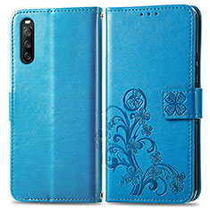 Funda de Cuero Cartera con Soporte Flores Carcasa para Sony Xperia 10 III SOG04 Azul