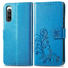 Funda de Cuero Cartera con Soporte Flores Carcasa para Sony Xperia 10 IV Azul