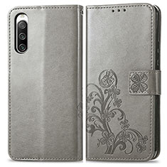 Funda de Cuero Cartera con Soporte Flores Carcasa para Sony Xperia 10 IV Gris