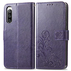 Funda de Cuero Cartera con Soporte Flores Carcasa para Sony Xperia 10 IV Morado