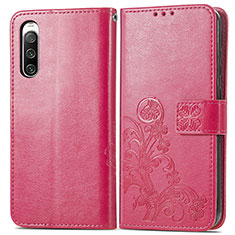 Funda de Cuero Cartera con Soporte Flores Carcasa para Sony Xperia 10 IV Rojo