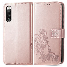 Funda de Cuero Cartera con Soporte Flores Carcasa para Sony Xperia 10 IV Rosa