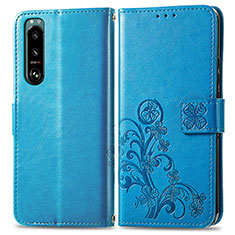 Funda de Cuero Cartera con Soporte Flores Carcasa para Sony Xperia 5 IV Azul