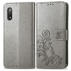 Funda de Cuero Cartera con Soporte Flores Carcasa para Sony Xperia Ace II SO-41B Gris